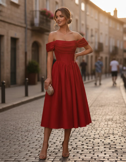 Navarre Midi Dresses — Red | SKU: RB-582a73-red-2,RB-582a73-red-4,RB-582a73-red-6,RB-582a73-red-8,RB-582a73-red-10,RB-582a73-red-12,RB-582a73-red-14,RB-582a73-red-16,RB-582a73-red-16W,RB-582a73-red-18W,RB-582a73-red-20W,RB-582a73-red-22W