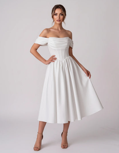 Navarre Midi Dresses — White | SKU: RB-582a73-white-2,RB-582a73-white-4,RB-582a73-white-6,RB-582a73-white-8,RB-582a73-white-10,RB-582a73-white-12,RB-582a73-white-14,RB-582a73-white-16,RB-582a73-white-16W,RB-582a73-white-18W,RB-582a73-white-20W,RB-582a73-white-22W