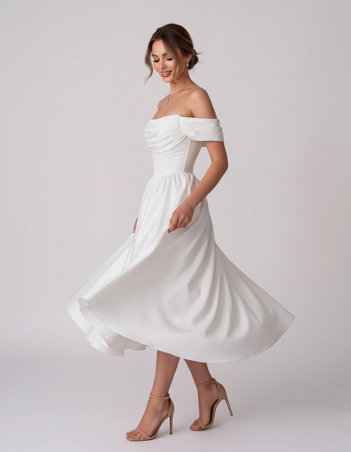 Navarre Midi Dresses — White | SKU: RB-582a73-white-2,RB-582a73-white-4,RB-582a73-white-6,RB-582a73-white-8,RB-582a73-white-10,RB-582a73-white-12,RB-582a73-white-14,RB-582a73-white-16,RB-582a73-white-16W,RB-582a73-white-18W,RB-582a73-white-20W,RB-582a73-white-22W