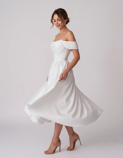 Navarre Midi Dresses — White | SKU: RB-582a73-white-2,RB-582a73-white-4,RB-582a73-white-6,RB-582a73-white-8,RB-582a73-white-10,RB-582a73-white-12,RB-582a73-white-14,RB-582a73-white-16,RB-582a73-white-16W,RB-582a73-white-18W,RB-582a73-white-20W,RB-582a73-white-22W