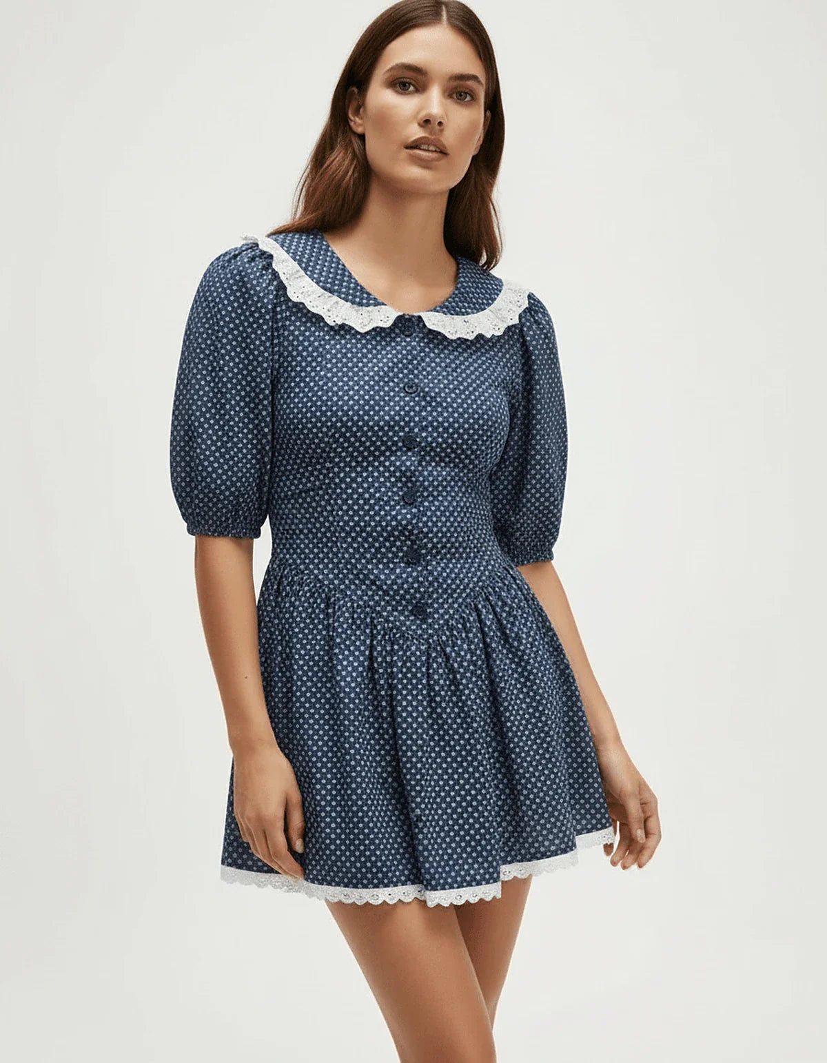 Navy A-line Round Neck Short Sleeve Mini Dress | Gala Nights & Guest of Wedding, front view | Ramblion | SKU: MMD-452918376-navy-L-364,MMD-452918376-navy-M-122,MMD-452918376-navy-S-108,MMD-452918376-navy-XL-812,MMD-452918376-navy-XS-466