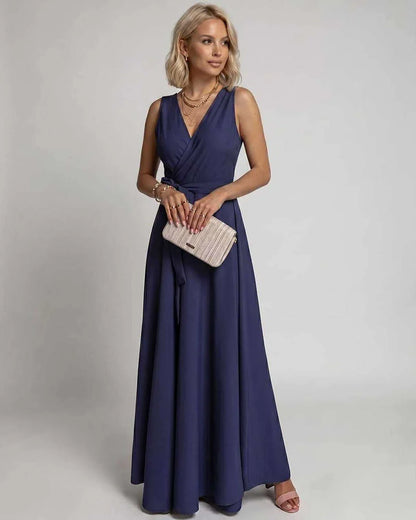 Navy,blue,red,green,burgundy,beige,pink,white Wrap Wrap Neck Sleeveless Maxi Dress | Gala Nights & Cocktail Hour, front view 