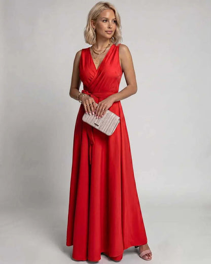 Navy,blue,red,green,burgundy,beige,pink,white Wrap Wrap Neck Sleeveless Maxi Dress | Gala Nights & Cocktail Hour, front view 