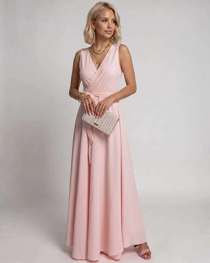 Navy,blue,red,green,burgundy,beige,pink,white Wrap Wrap Neck Sleeveless Maxi Dress | Gala Nights & Cocktail Hour, front view 