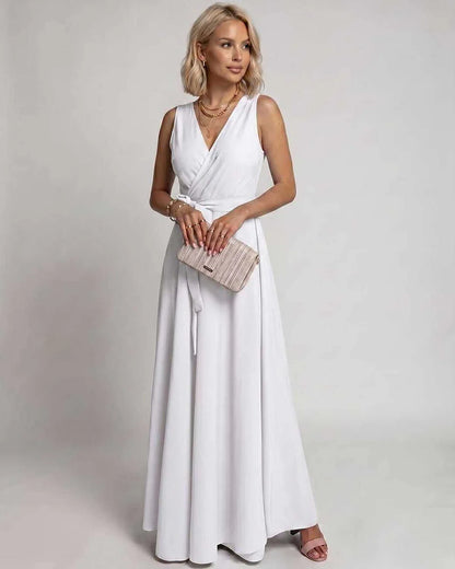 Navy,blue,red,green,burgundy,beige,pink,white Wrap Wrap Neck Sleeveless Maxi Dress | Gala Nights & Cocktail Hour, front view 