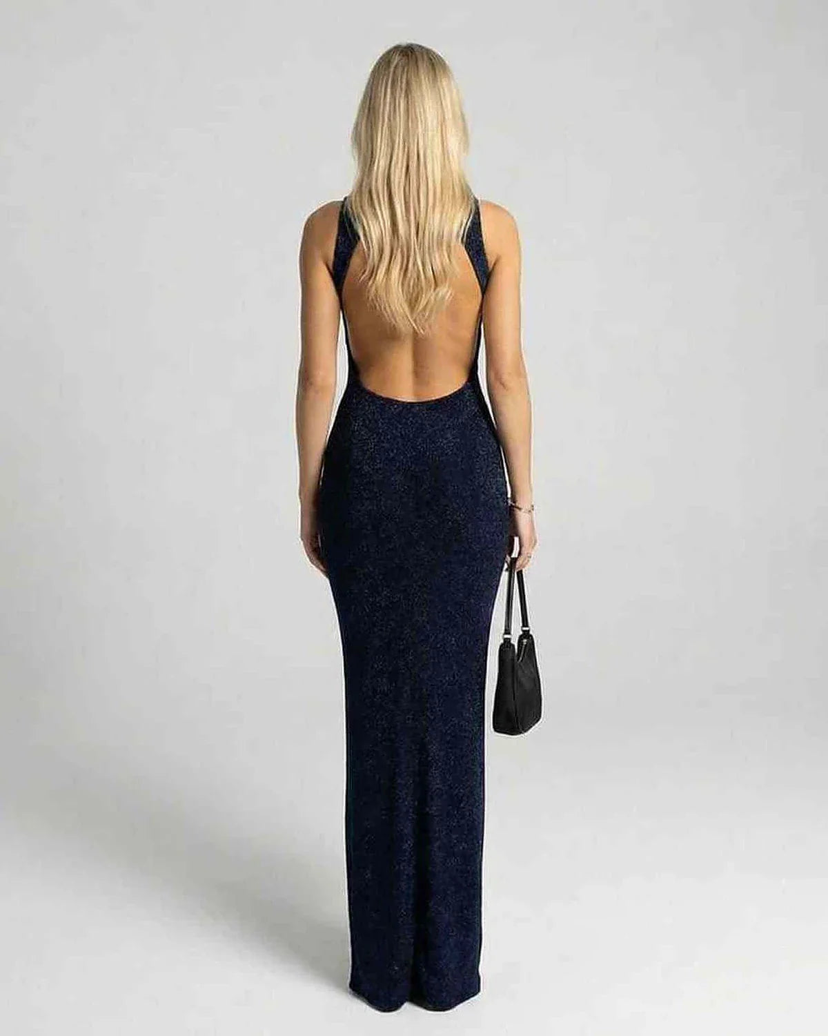 Navy Bodycon Round Neck Sleeveless Maxi Dress | Formal Occasions & Celebrations, back view | Ramblion | SKU: CMD-83627-navy-L-9808,CMD-83627-navy-M-3554,CMD-83627-navy-S-7797,CMD-83627-navy-XL-2834,CMD-83627-navy-XS-1174