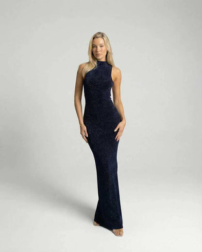 Navy Bodycon Round Neck Sleeveless Maxi Dress | Formal Occasions & Celebrations, front view | Ramblion | SKU: CMD-83627-navy-L-9808,CMD-83627-navy-M-3554,CMD-83627-navy-S-7797,CMD-83627-navy-XL-2834,CMD-83627-navy-XS-1174