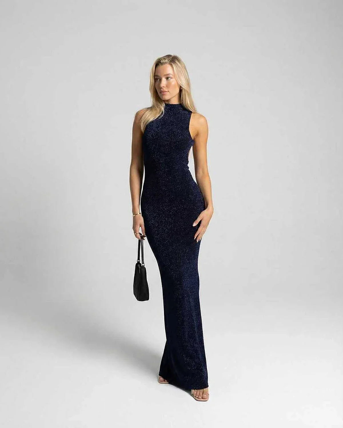 Navy Bodycon Round Neck Sleeveless Maxi Dress | Formal Occasions & Celebrations, side view | Ramblion | SKU: CMD-83627-navy-L-9808,CMD-83627-navy-M-3554,CMD-83627-navy-S-7797,CMD-83627-navy-XL-2834,CMD-83627-navy-XS-1174