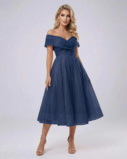 Navy Bodycon Sweetheart Sleeveless Midi Dress | Prom, Cocktail Hour & Brunch, front view | Ramblion