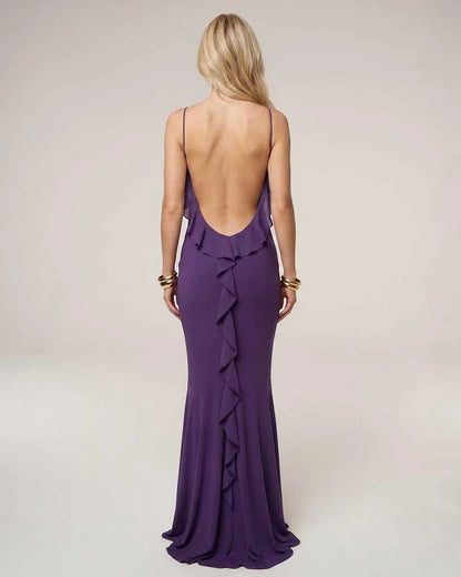 Purple,light Blue,black,white Mermaid Round Neck Sleeveless Maxi Dress | Formal Occasions & Celebrations, back view | Ramblio | SKU: RB-6B83F2-PURPLE-L,RB-6B83F2-PURPLE-M,RB-6B83F2-PURPLE-S,RB-6B83F2-PURPLE-XL,RB-6B83F2-PURPLE-XS