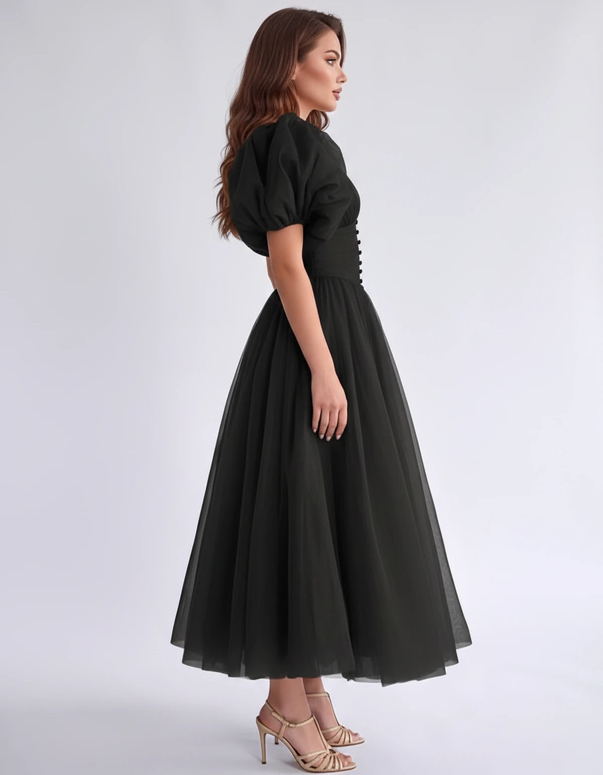 Nectaria Midi Dresses — Black | SKU: RB-410678-black-2,RB-410678-black-4,RB-410678-black-6,RB-410678-black-8,RB-410678-black-10,RB-410678-black-12,RB-410678-black-14,RB-410678-black-16,RB-410678-black-16W,RB-410678-black-18W,RB-410678-black-20W,RB-410678-black-22W