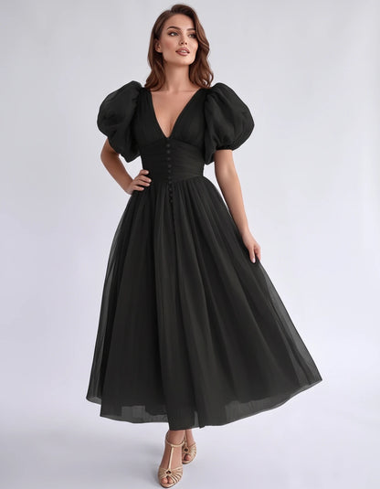 Nectaria Midi Dresses — Black | SKU: RB-410678-black-2,RB-410678-black-4,RB-410678-black-6,RB-410678-black-8,RB-410678-black-10,RB-410678-black-12,RB-410678-black-14,RB-410678-black-16,RB-410678-black-16W,RB-410678-black-18W,RB-410678-black-20W,RB-410678-black-22W