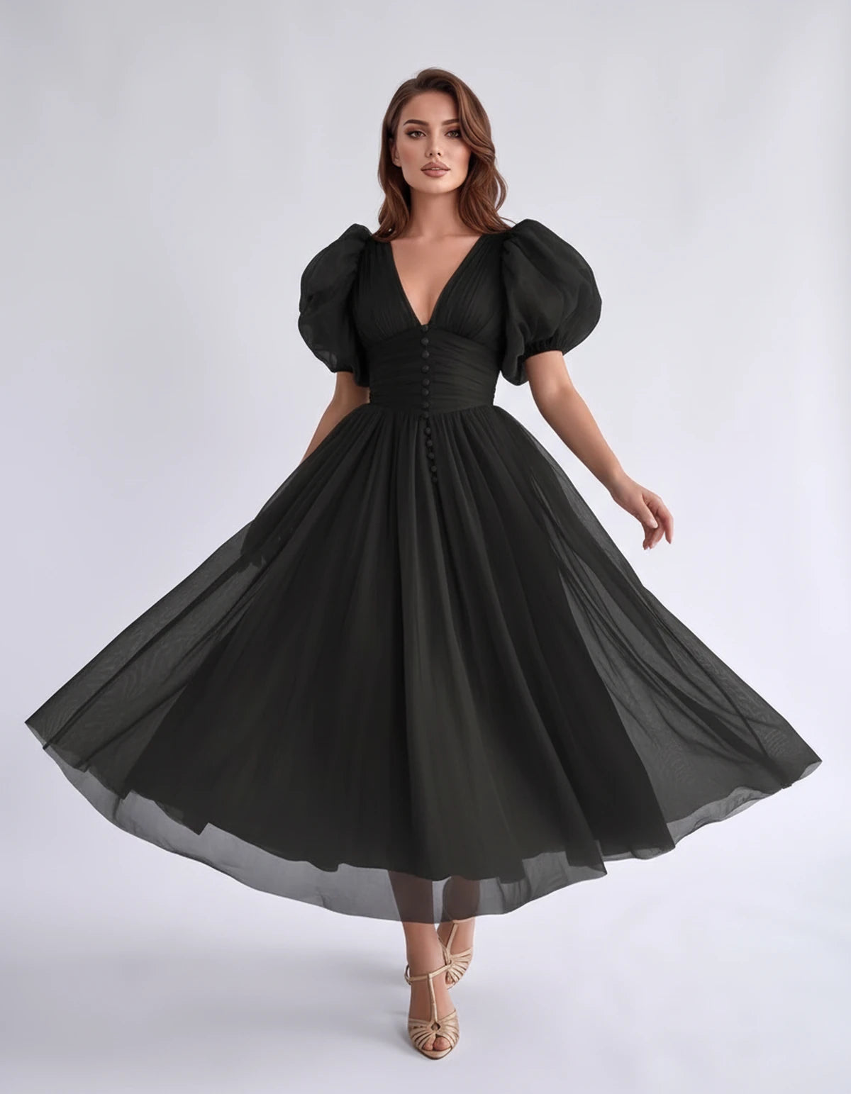Nectaria Midi Dresses — Black | SKU: RB-410678-black-2,RB-410678-black-4,RB-410678-black-6,RB-410678-black-8,RB-410678-black-10,RB-410678-black-12,RB-410678-black-14,RB-410678-black-16,RB-410678-black-16W,RB-410678-black-18W,RB-410678-black-20W,RB-410678-black-22W