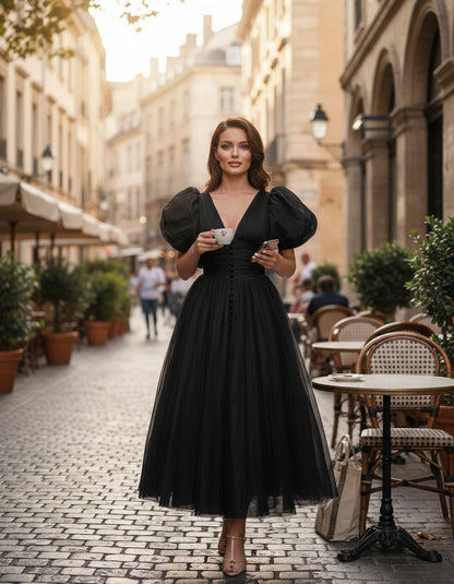 Nectaria Midi Dresses — Black | SKU: RB-410678-black-2,RB-410678-black-4,RB-410678-black-6,RB-410678-black-8,RB-410678-black-10,RB-410678-black-12,RB-410678-black-14,RB-410678-black-16,RB-410678-black-16W,RB-410678-black-18W,RB-410678-black-20W,RB-410678-black-22W