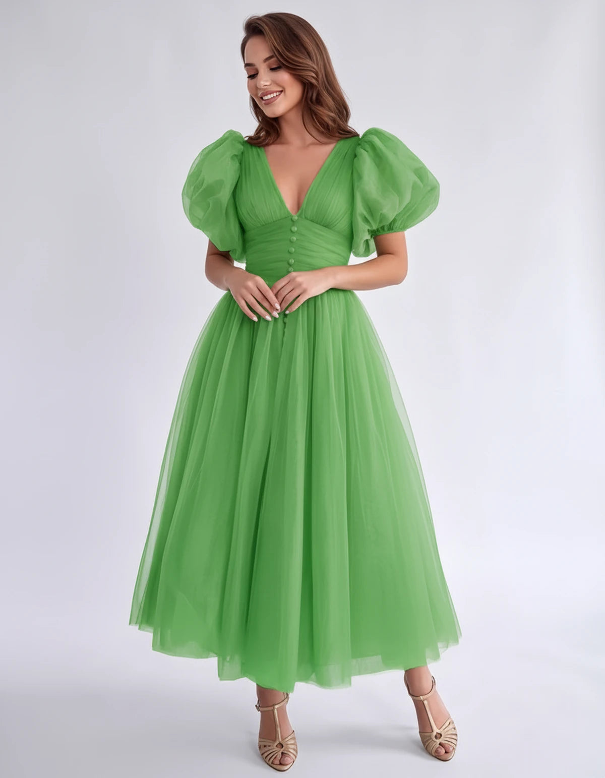 Nectaria Midi Dresses — Green | SKU: RB-410678-green-2,RB-410678-green-4,RB-410678-green-6,RB-410678-green-8,RB-410678-green-10,RB-410678-green-12,RB-410678-green-14,RB-410678-green-16,RB-410678-green-16W,RB-410678-green-18W,RB-410678-green-20W,RB-410678-green-22W