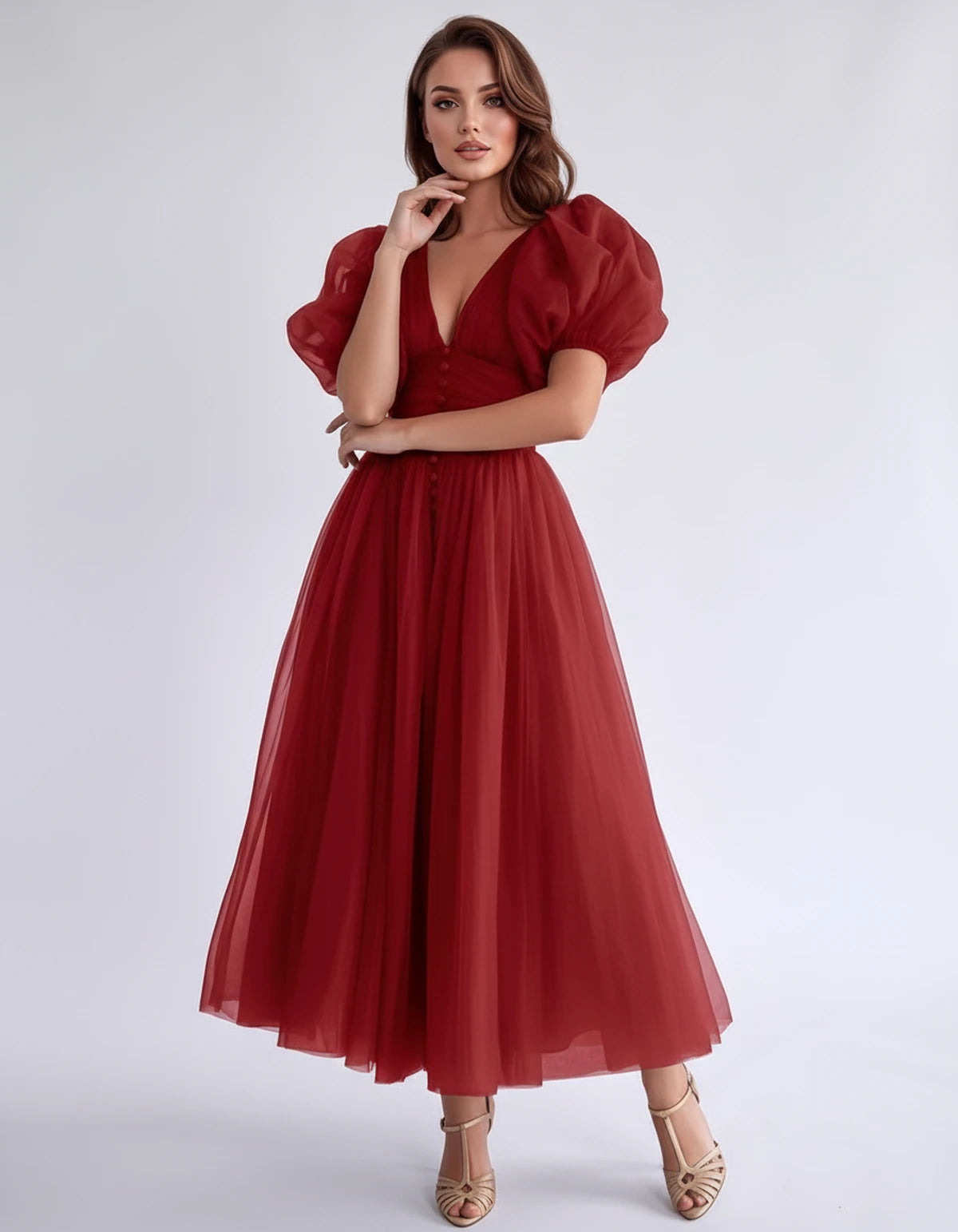 Nectaria Midi Dresses — Red | SKU: RB-410678-red-2,RB-410678-red-4,RB-410678-red-6,RB-410678-red-8,RB-410678-red-10,RB-410678-red-12,RB-410678-red-14,RB-410678-red-16,RB-410678-red-16W,RB-410678-red-18W,RB-410678-red-20W,RB-410678-red-22W