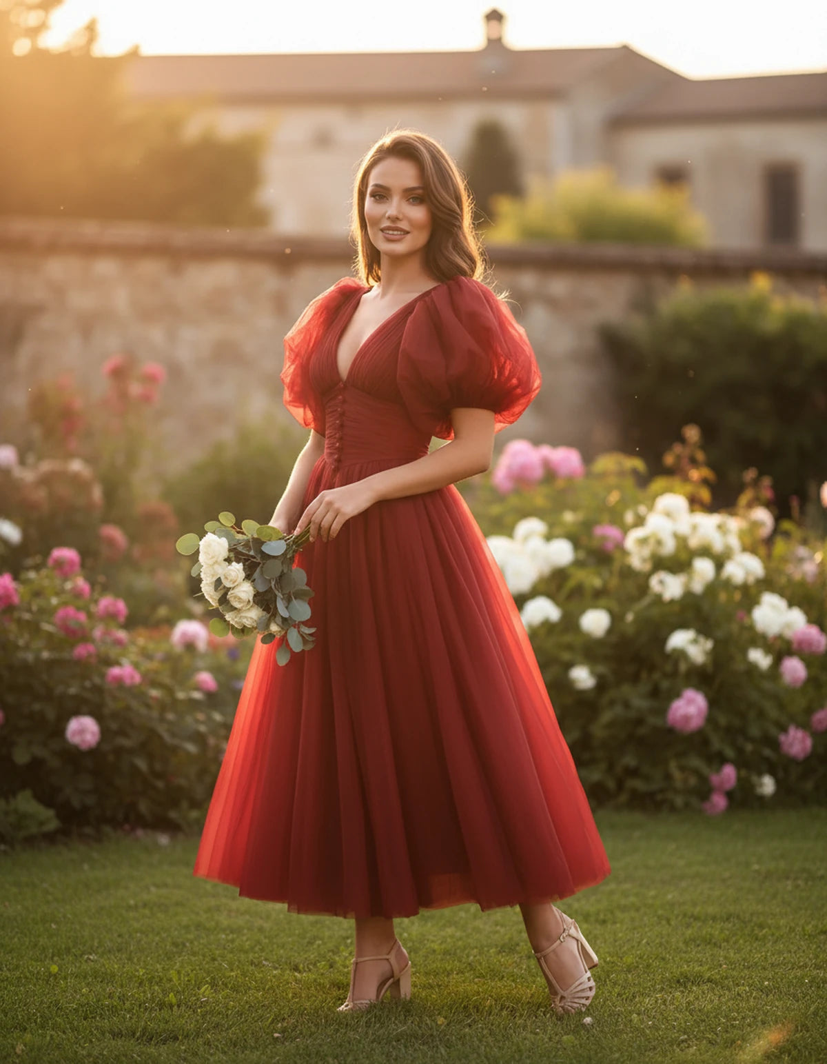 Nectaria Midi Dresses — Red | SKU: RB-410678-red-2,RB-410678-red-4,RB-410678-red-6,RB-410678-red-8,RB-410678-red-10,RB-410678-red-12,RB-410678-red-14,RB-410678-red-16,RB-410678-red-16W,RB-410678-red-18W,RB-410678-red-20W,RB-410678-red-22W