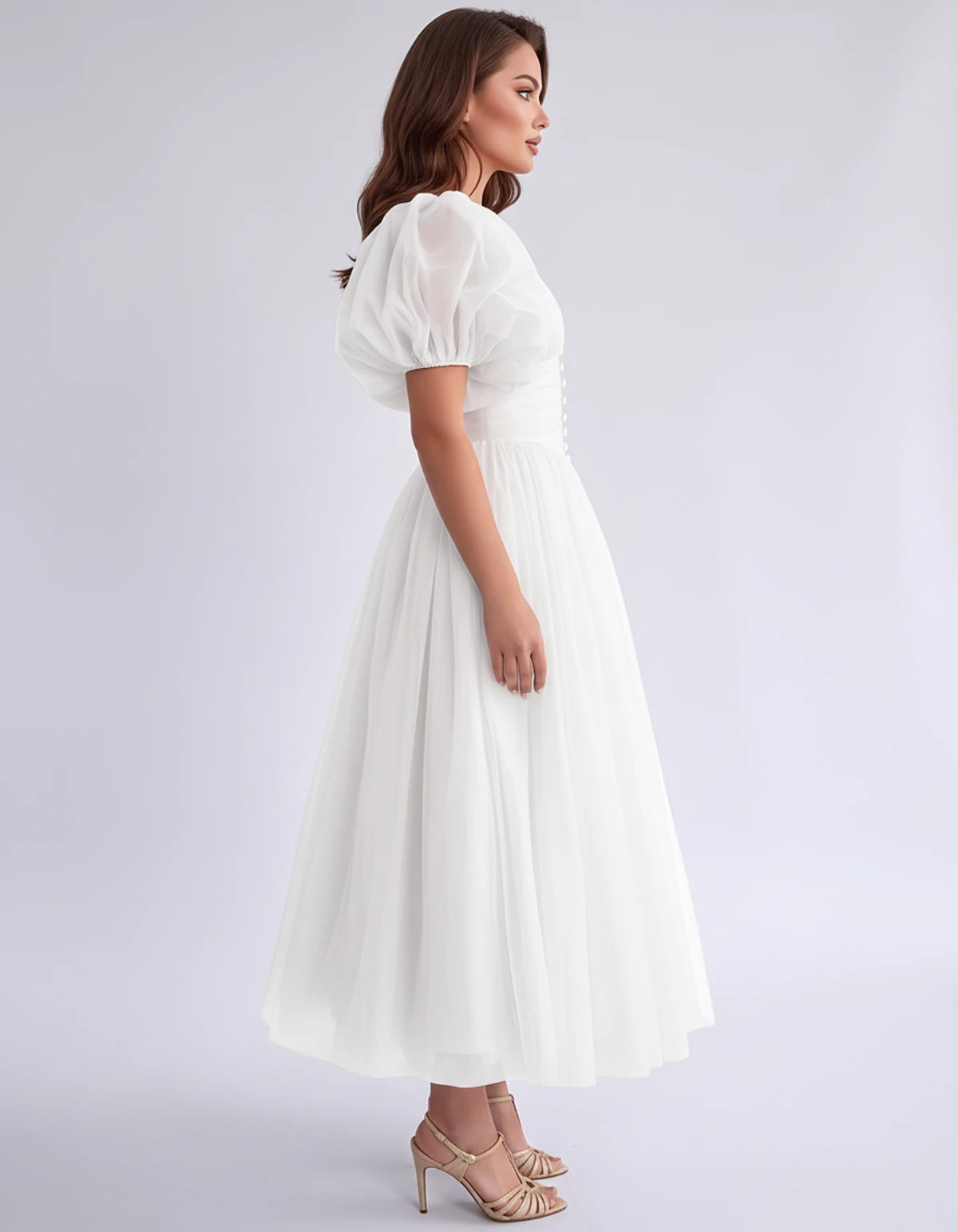 Nectaria Midi Dresses — White | SKU: RB-410678-white-2,RB-410678-white-4,RB-410678-white-6,RB-410678-white-8,RB-410678-white-10,RB-410678-white-12,RB-410678-white-14,RB-410678-white-16,RB-410678-white-16W,RB-410678-white-18W,RB-410678-white-20W,RB-410678-white-22W