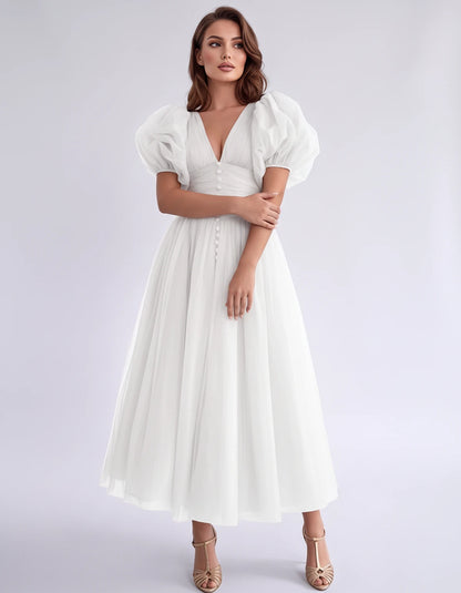 Nectaria Midi Dresses — White | SKU: RB-410678-white-2,RB-410678-white-4,RB-410678-white-6,RB-410678-white-8,RB-410678-white-10,RB-410678-white-12,RB-410678-white-14,RB-410678-white-16,RB-410678-white-16W,RB-410678-white-18W,RB-410678-white-20W,RB-410678-white-22W