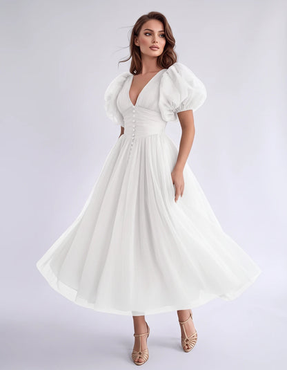 Nectaria Midi Dresses — White | SKU: RB-410678-white-2,RB-410678-white-4,RB-410678-white-6,RB-410678-white-8,RB-410678-white-10,RB-410678-white-12,RB-410678-white-14,RB-410678-white-16,RB-410678-white-16W,RB-410678-white-18W,RB-410678-white-20W,RB-410678-white-22W