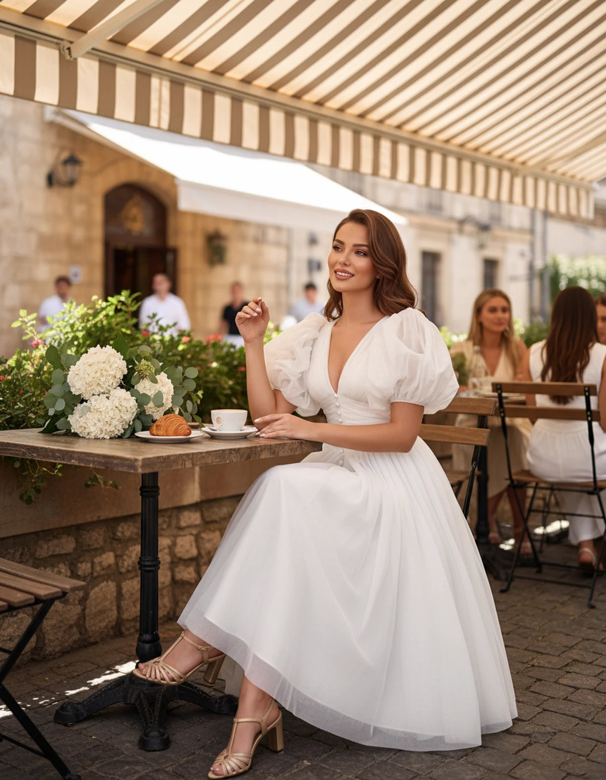 Nectaria Midi Dresses — White | SKU: RB-410678-white-2,RB-410678-white-4,RB-410678-white-6,RB-410678-white-8,RB-410678-white-10,RB-410678-white-12,RB-410678-white-14,RB-410678-white-16,RB-410678-white-16W,RB-410678-white-18W,RB-410678-white-20W,RB-410678-white-22W