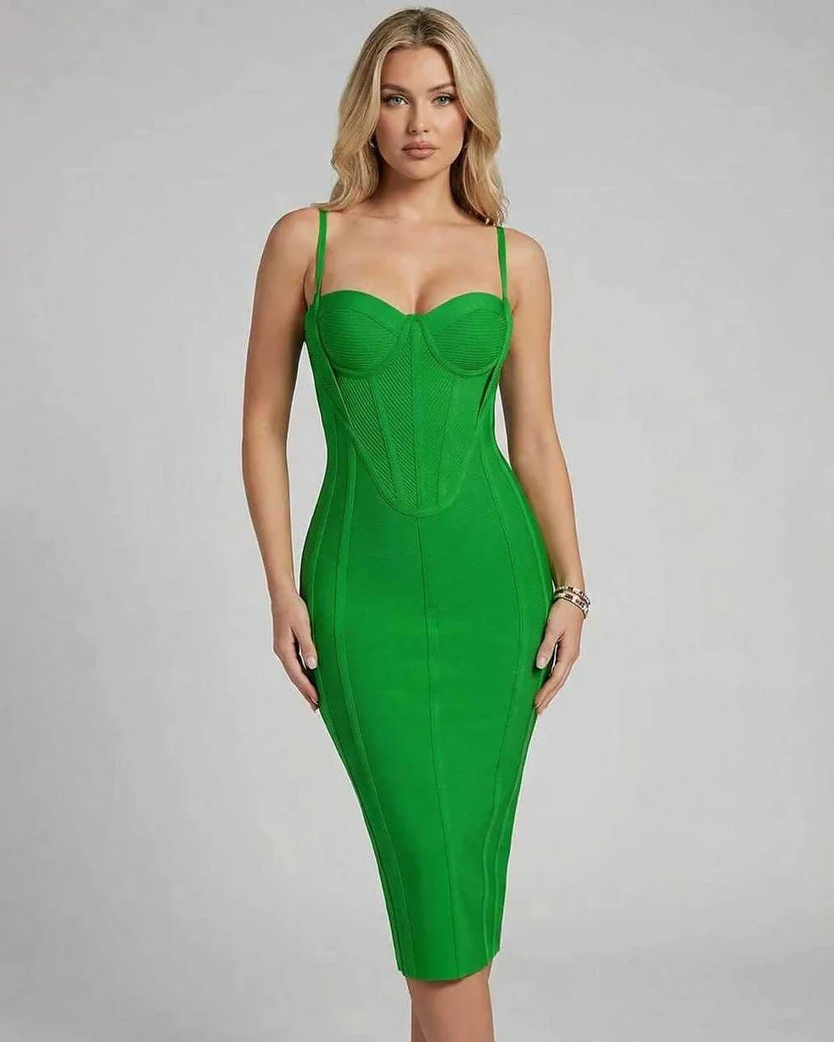 Green Bodycon V-Neck Sleeveless Midi Dress | Evening Events, Celebrations & Casual Outings, front view | Ramblion | SKU: ZMD-847392015-green-L-4033,ZMD-847392015-green-M-4193,ZMD-847392015-green-S-9797,ZMD-847392015-green-XL-2164,ZMD-847392015-green-XS-9546