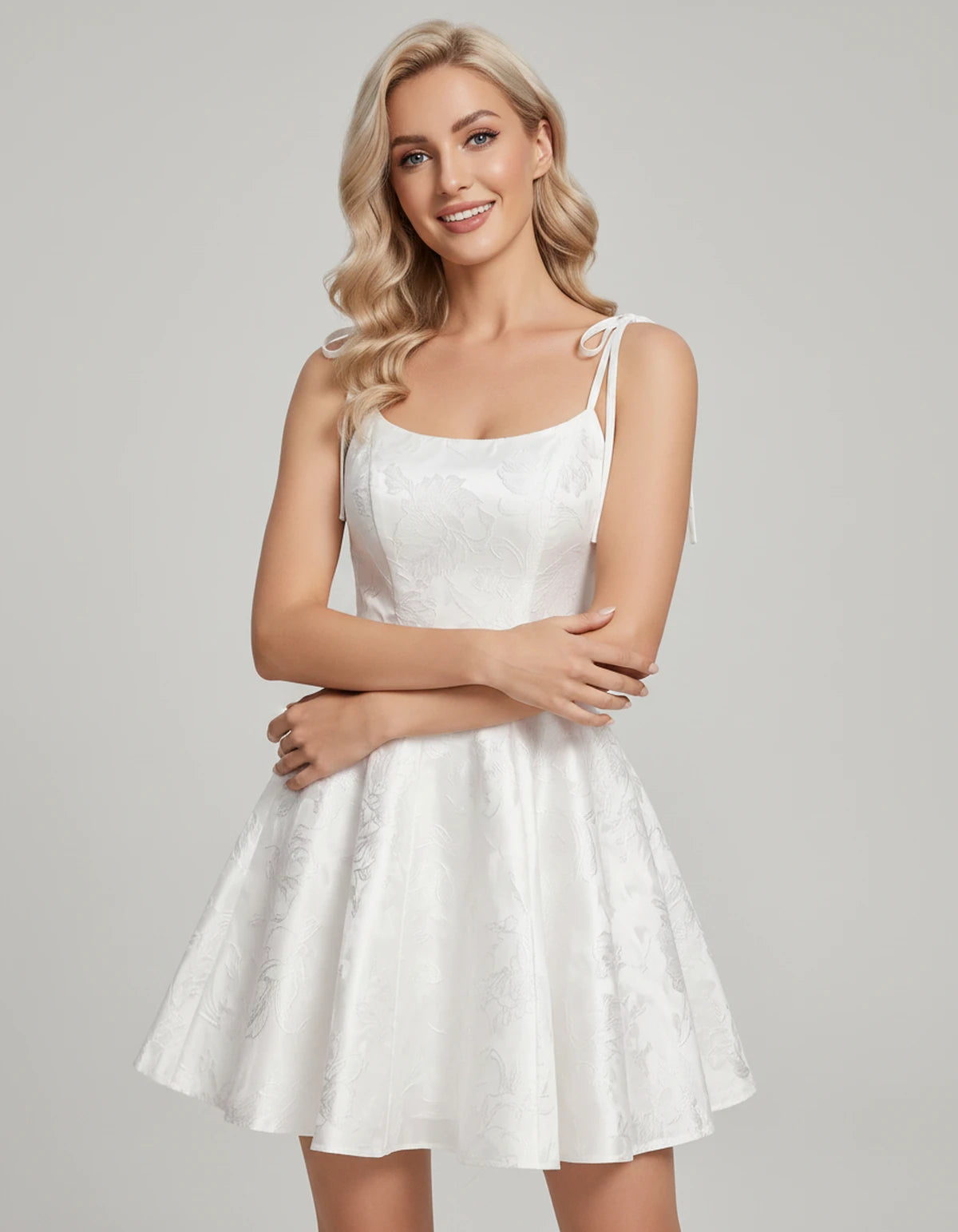 Nephele Mini Dresses — White | SKU: RB-673d23-white-2,RB-673d23-white-4,RB-673d23-white-6,RB-673d23-white-8,RB-673d23-white-10,RB-673d23-white-12,RB-673d23-white-14,RB-673d23-white-16,RB-673d23-white-16W,RB-673d23-white-18W,RB-673d23-white-20W,RB-673d23-white-22W