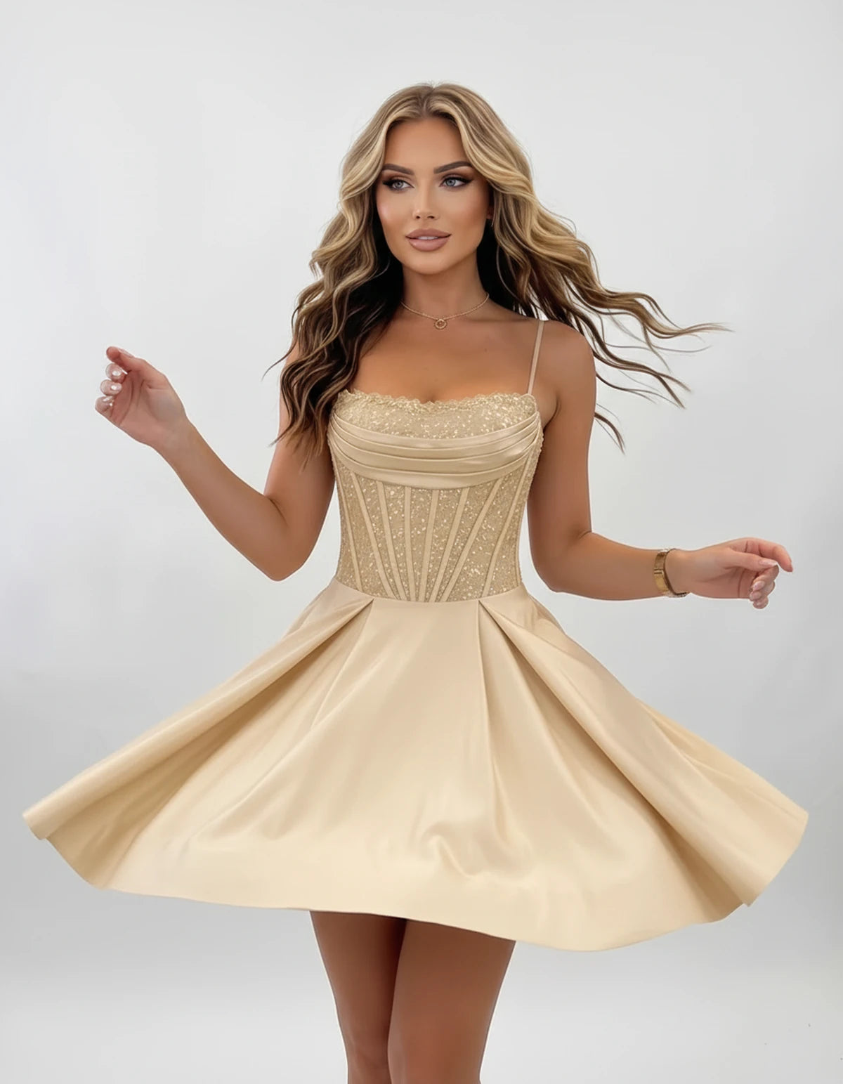 Nevaeh Mini Dresses — Champagne | SKU: RB-62232d-champa2e-2,RB-62232d-champa2e-4,RB-62232d-champa2e-6,RB-62232d-champa2e-8,RB-62232d-champa2e-10,RB-62232d-champa2e-12,RB-62232d-champa2e-14,RB-62232d-champa2e-16,RB-62232d-champa2e-16W,RB-62232d-champa2e-18W,RB-62232d-champa2e-20W,RB-62232d-champa2e-22W