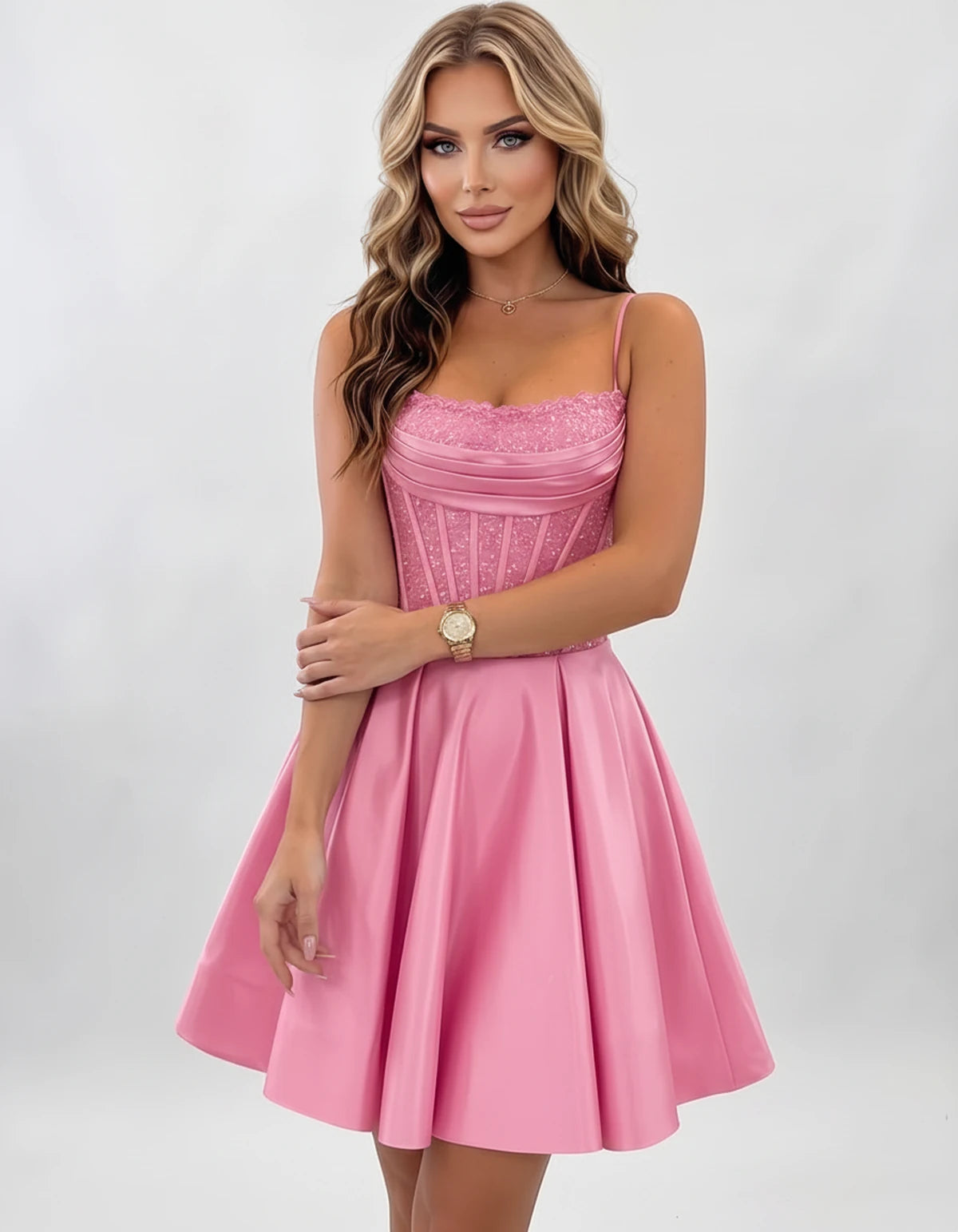 Nevaeh Mini Dresses — Pink | SKU: RB-62232d-pink-2,RB-62232d-pink-4,RB-62232d-pink-6,RB-62232d-pink-8,RB-62232d-pink-10,RB-62232d-pink-12,RB-62232d-pink-14,RB-62232d-pink-16,RB-62232d-pink-16W,RB-62232d-pink-18W,RB-62232d-pink-20W,RB-62232d-pink-22W