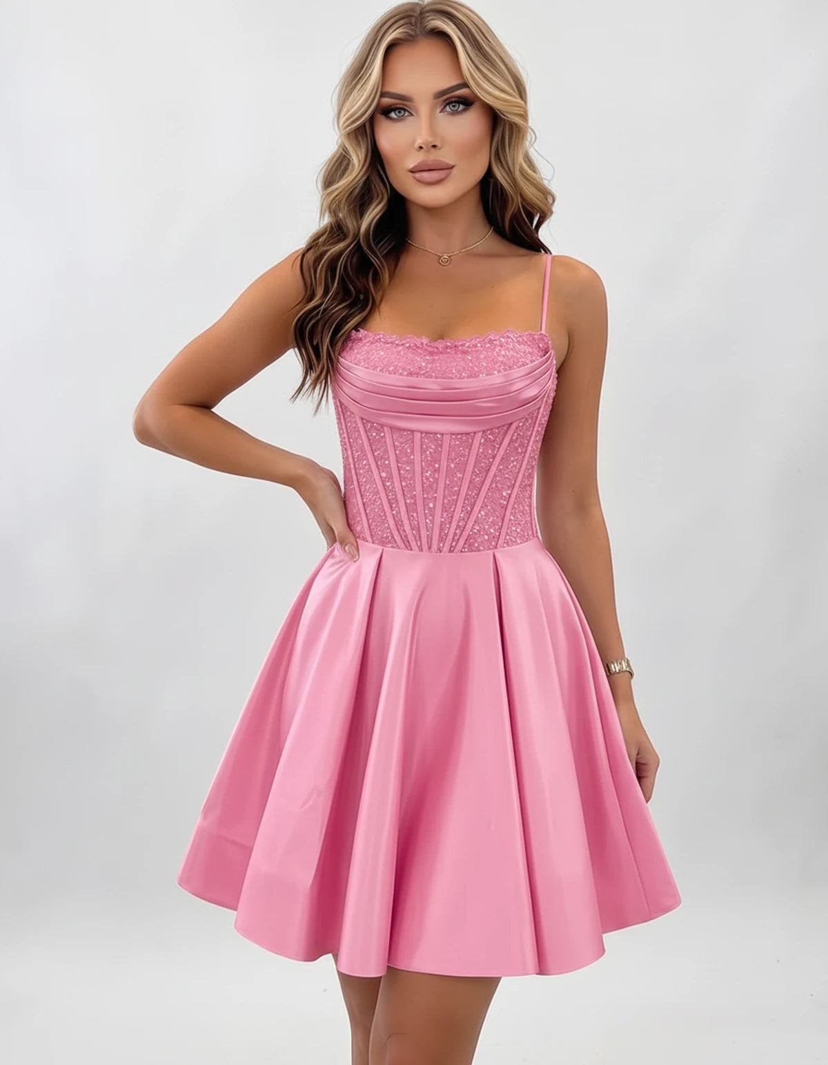 Nevaeh Mini Dresses — Pink | SKU: RB-62232d-pink-2,RB-62232d-pink-4,RB-62232d-pink-6,RB-62232d-pink-8,RB-62232d-pink-10,RB-62232d-pink-12,RB-62232d-pink-14,RB-62232d-pink-16,RB-62232d-pink-16W,RB-62232d-pink-18W,RB-62232d-pink-20W,RB-62232d-pink-22W