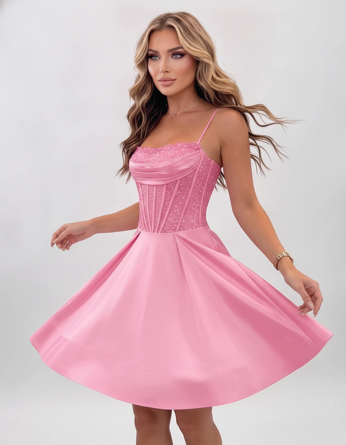Nevaeh Mini Dresses — Pink | SKU: RB-62232d-pink-2,RB-62232d-pink-4,RB-62232d-pink-6,RB-62232d-pink-8,RB-62232d-pink-10,RB-62232d-pink-12,RB-62232d-pink-14,RB-62232d-pink-16,RB-62232d-pink-16W,RB-62232d-pink-18W,RB-62232d-pink-20W,RB-62232d-pink-22W