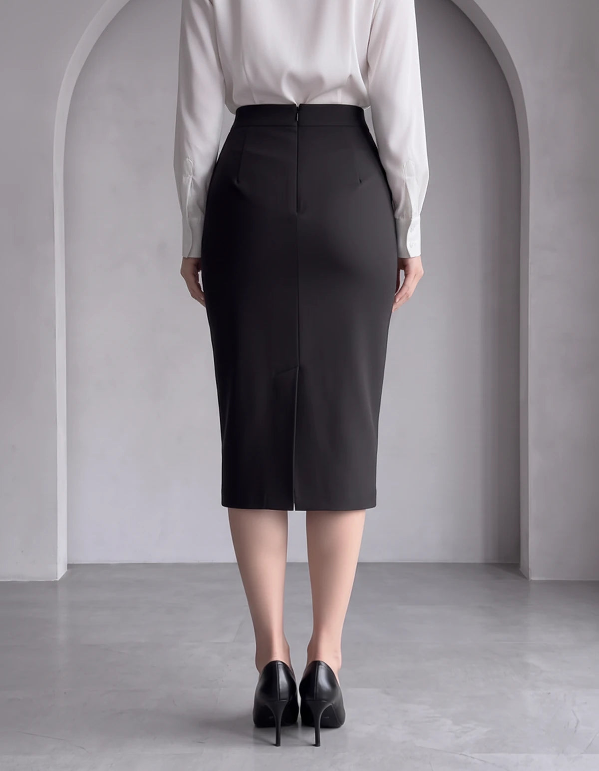 Nicolette Midi Skirt — Black | SKU: RB-029a66-black-XS,RB-029a66-black-S,RB-029a66-black-M,RB-029a66-black-L,RB-029a66-black-XL,RB-029a66-black-2XL