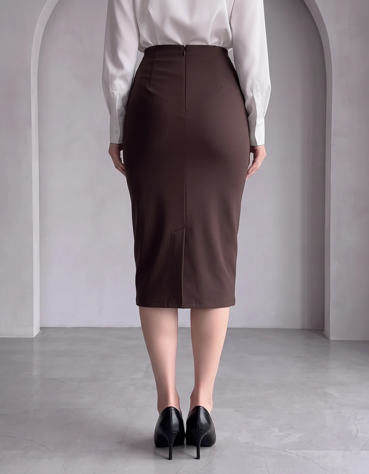 Nicolette Midi Skirt — Coffee | SKU: RB-029a66-coffee-XS,RB-029a66-coffee-S,RB-029a66-coffee-M,RB-029a66-coffee-L,RB-029a66-coffee-XL,RB-029a66-coffee-2XL