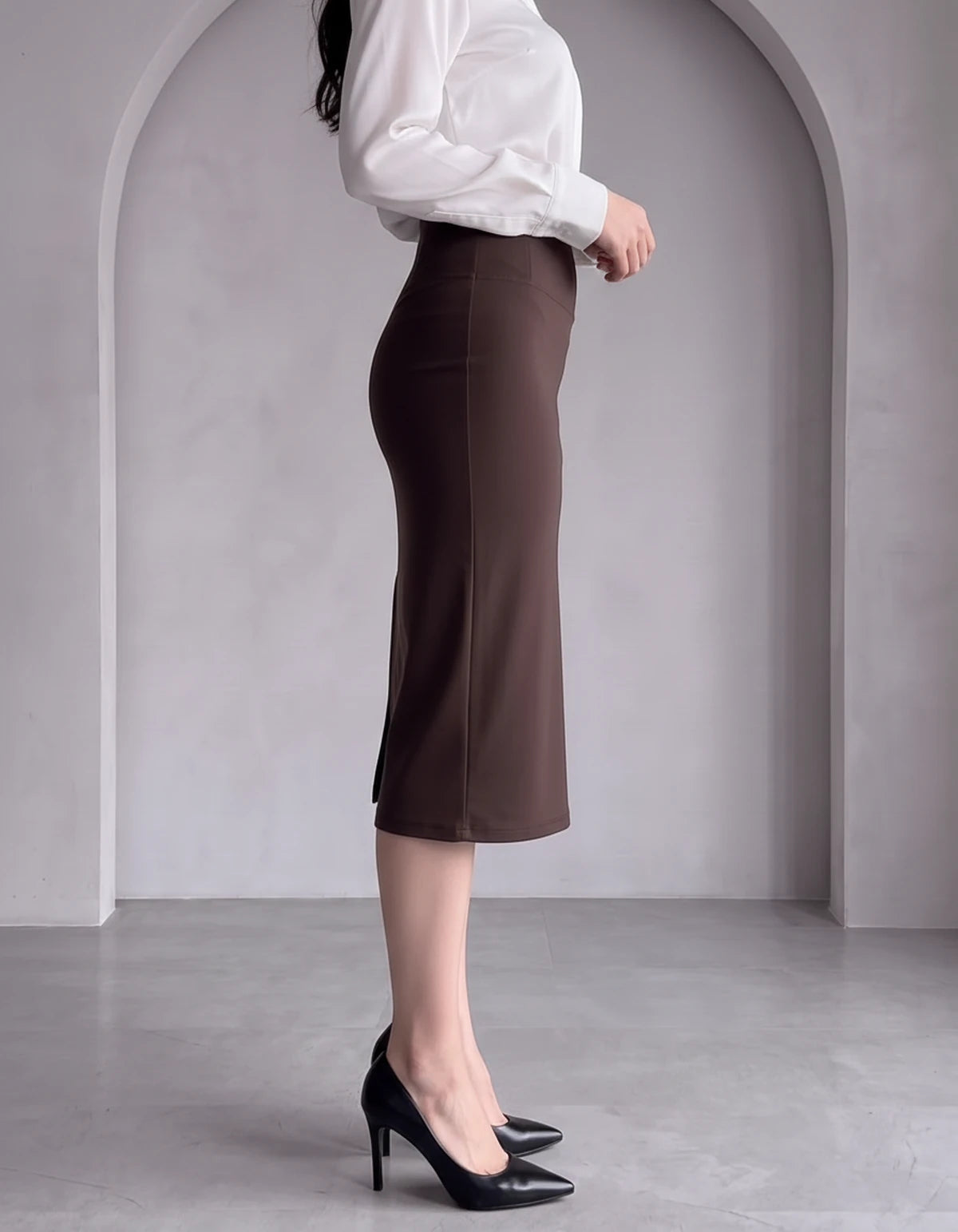 Nicolette Midi Skirt — Coffee | SKU: RB-029a66-coffee-XS,RB-029a66-coffee-S,RB-029a66-coffee-M,RB-029a66-coffee-L,RB-029a66-coffee-XL,RB-029a66-coffee-2XL