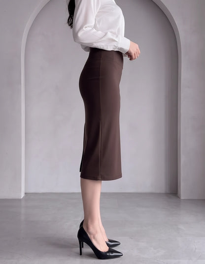 Nicolette Midi Skirt — Coffee | SKU: RB-029a66-coffee-XS,RB-029a66-coffee-S,RB-029a66-coffee-M,RB-029a66-coffee-L,RB-029a66-coffee-XL,RB-029a66-coffee-2XL