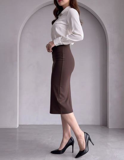 Nicolette Midi Skirt — Coffee | SKU: RB-029a66-coffee-XS,RB-029a66-coffee-S,RB-029a66-coffee-M,RB-029a66-coffee-L,RB-029a66-coffee-XL,RB-029a66-coffee-2XL