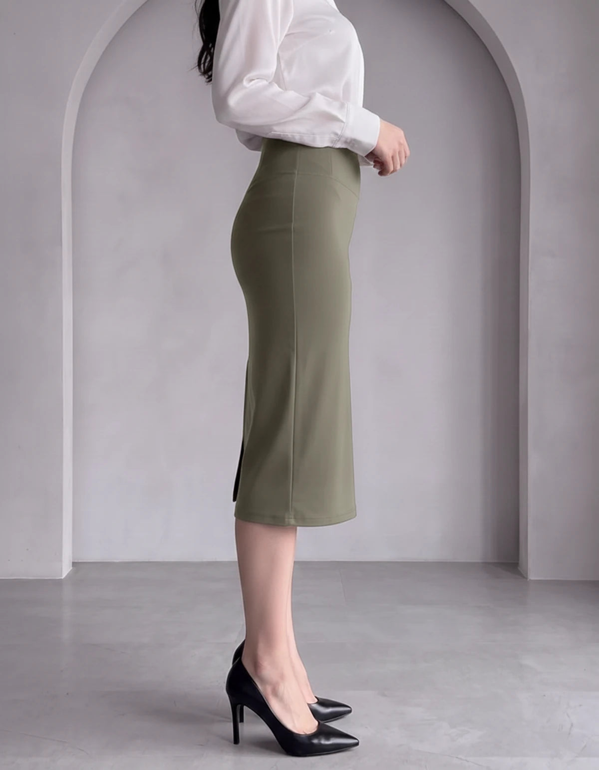 Nicolette Midi Skirt — Green | SKU: RB-029a66-green-XS,RB-029a66-green-S,RB-029a66-green-M,RB-029a66-green-L,RB-029a66-green-XL,RB-029a66-green-2XL