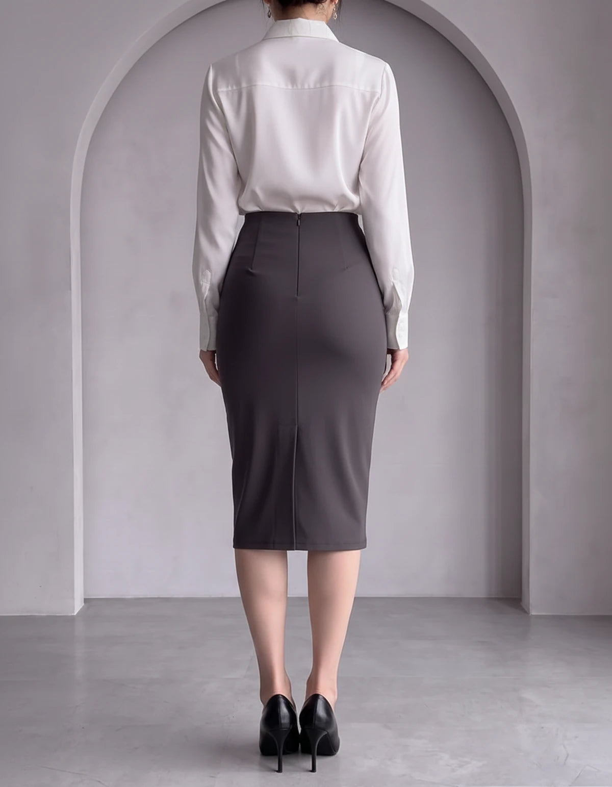 Nicolette Midi Skirt — Grey | SKU: RB-029a66-grey-XS,RB-029a66-grey-S,RB-029a66-grey-M,RB-029a66-grey-L,RB-029a66-grey-XL,RB-029a66-grey-2XL