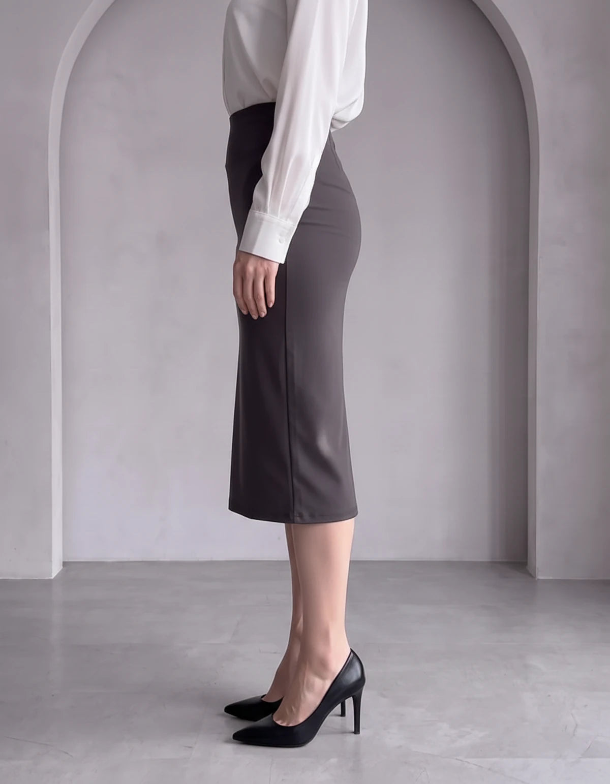 Nicolette Midi Skirt — Grey | SKU: RB-029a66-grey-XS,RB-029a66-grey-S,RB-029a66-grey-M,RB-029a66-grey-L,RB-029a66-grey-XL,RB-029a66-grey-2XL