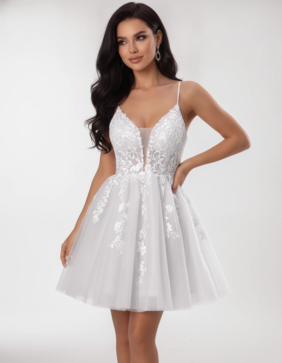 Nightingale Mini Dresses — White | SKU: RB-44c379-white-2,RB-44c379-white-4,RB-44c379-white-6,RB-44c379-white-8,RB-44c379-white-10,RB-44c379-white-12,RB-44c379-white-14,RB-44c379-white-16,RB-44c379-white-16W,RB-44c379-white-18W,RB-44c379-white-20W,RB-44c379-white-22W
