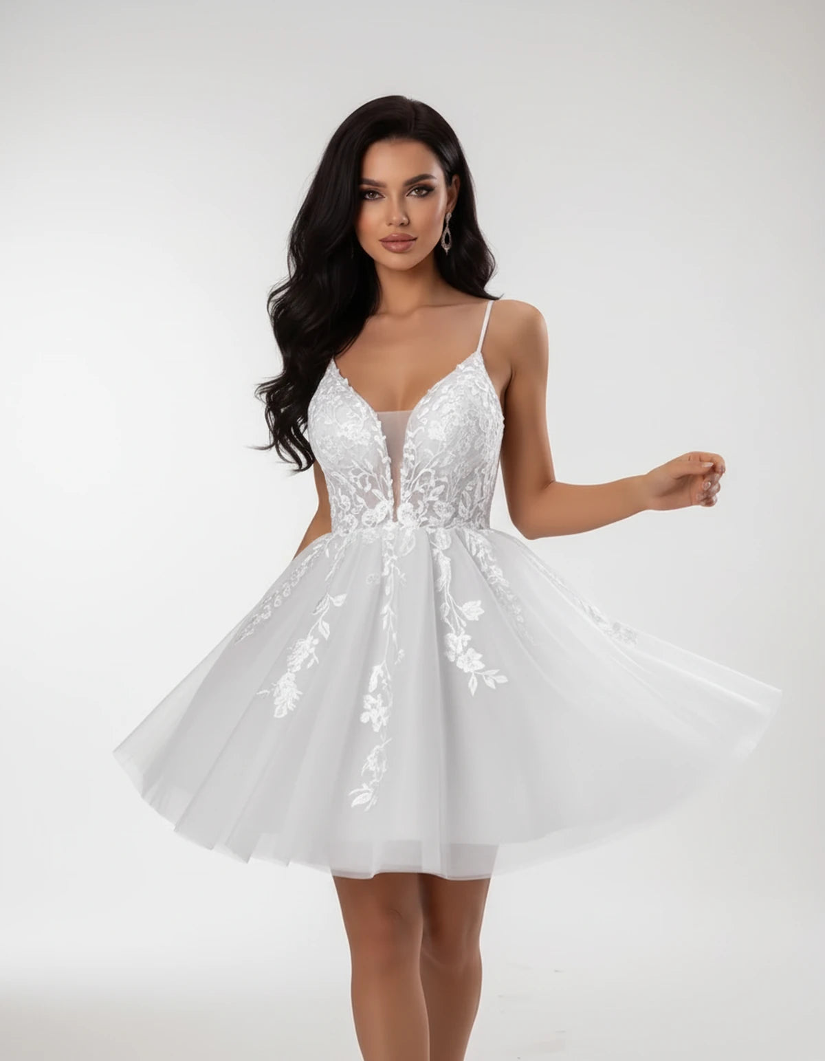 Nightingale Mini Dresses — White | SKU: RB-44c379-white-2,RB-44c379-white-4,RB-44c379-white-6,RB-44c379-white-8,RB-44c379-white-10,RB-44c379-white-12,RB-44c379-white-14,RB-44c379-white-16,RB-44c379-white-16W,RB-44c379-white-18W,RB-44c379-white-20W,RB-44c379-white-22W