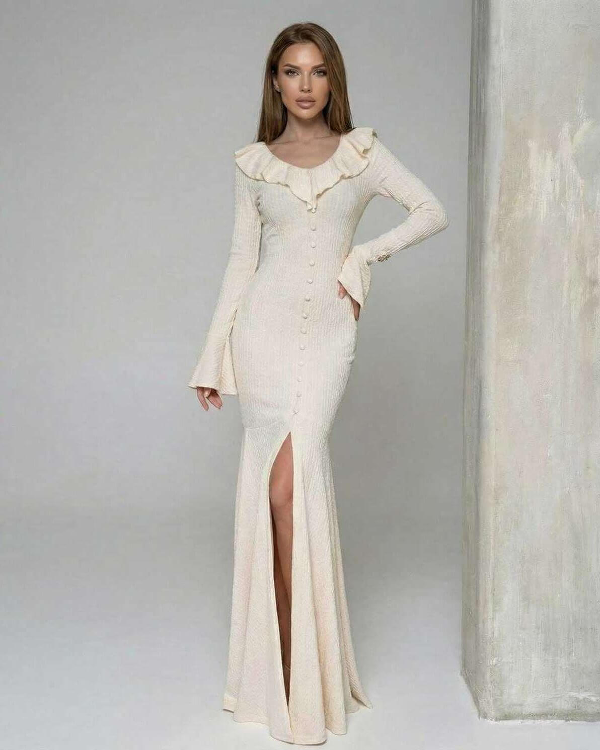 Niva Maxi Dress, white ankle-length, cotton, ruffle trim, elegant silhouette, formal occasion, RAMBLION brand.
