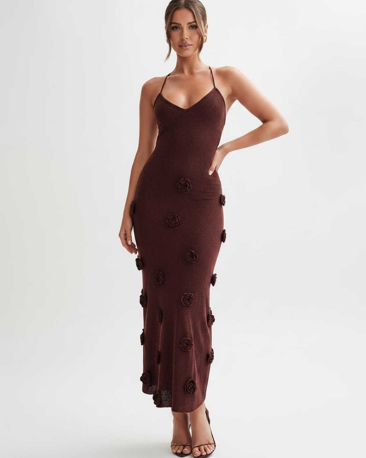 Ramblion Niya midi dress — v-neck neckline · back view · styled for cocktail season