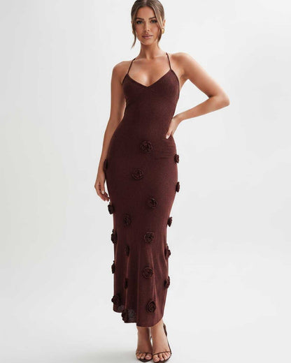 Ramblion Niya midi dress — v-neck neckline · back view · styled for cocktail season
