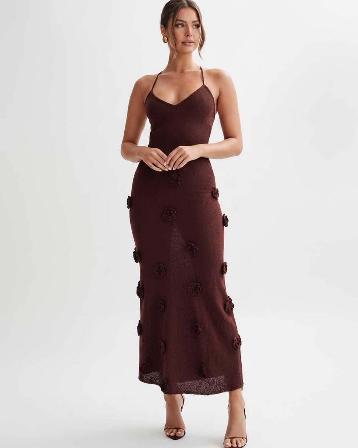 Ramblion Niya midi dress — v-neck neckline · lifestyle styling · styled for cocktail season