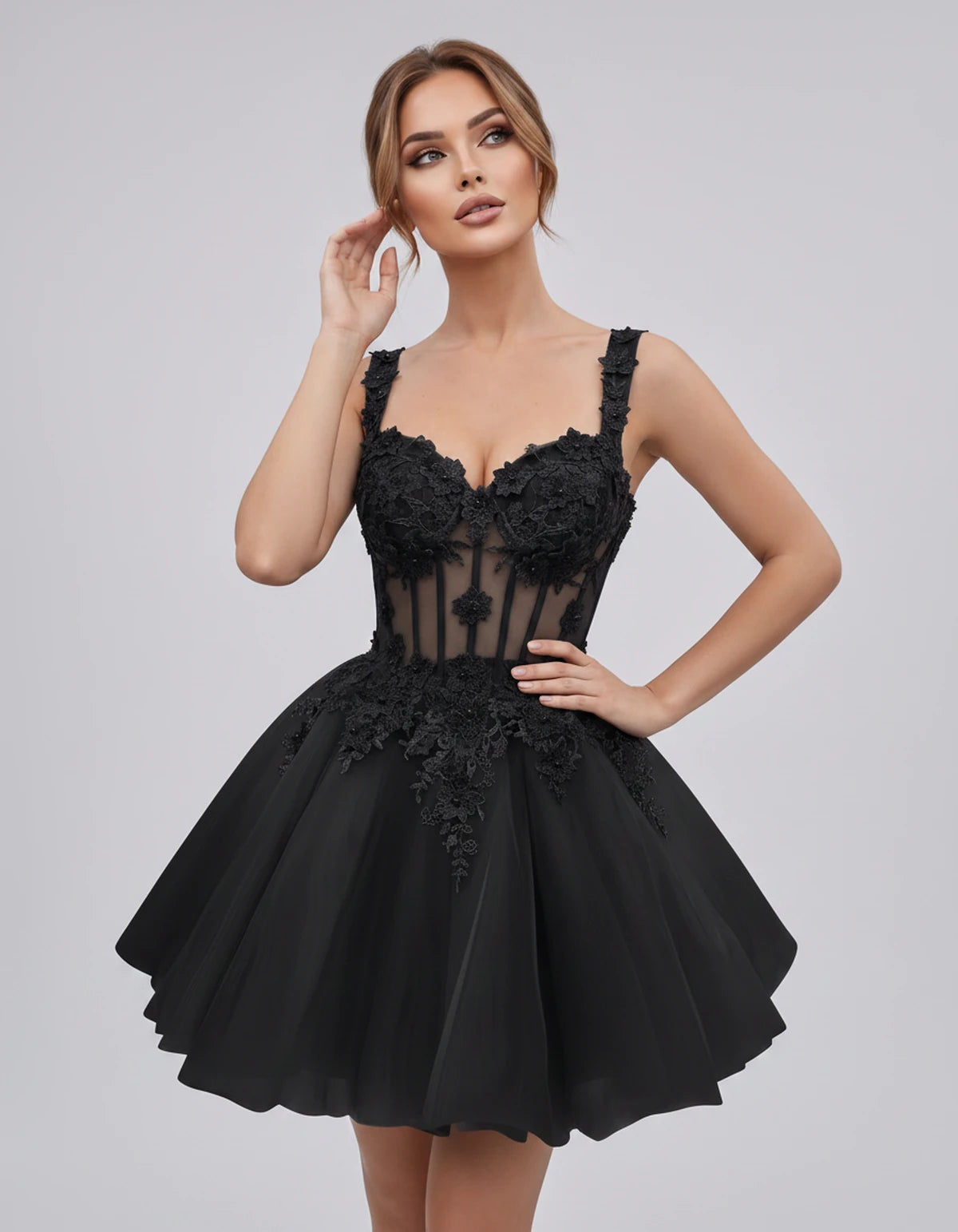 Oleander Mini Dresses — Black | SKU: RB-9776b0-black-2,RB-9776b0-black-4,RB-9776b0-black-6,RB-9776b0-black-8,RB-9776b0-black-10,RB-9776b0-black-12,RB-9776b0-black-14,RB-9776b0-black-14W,RB-9776b0-black-16,RB-9776b0-black-16W,RB-9776b0-black-18W,RB-9776b0-black-20W