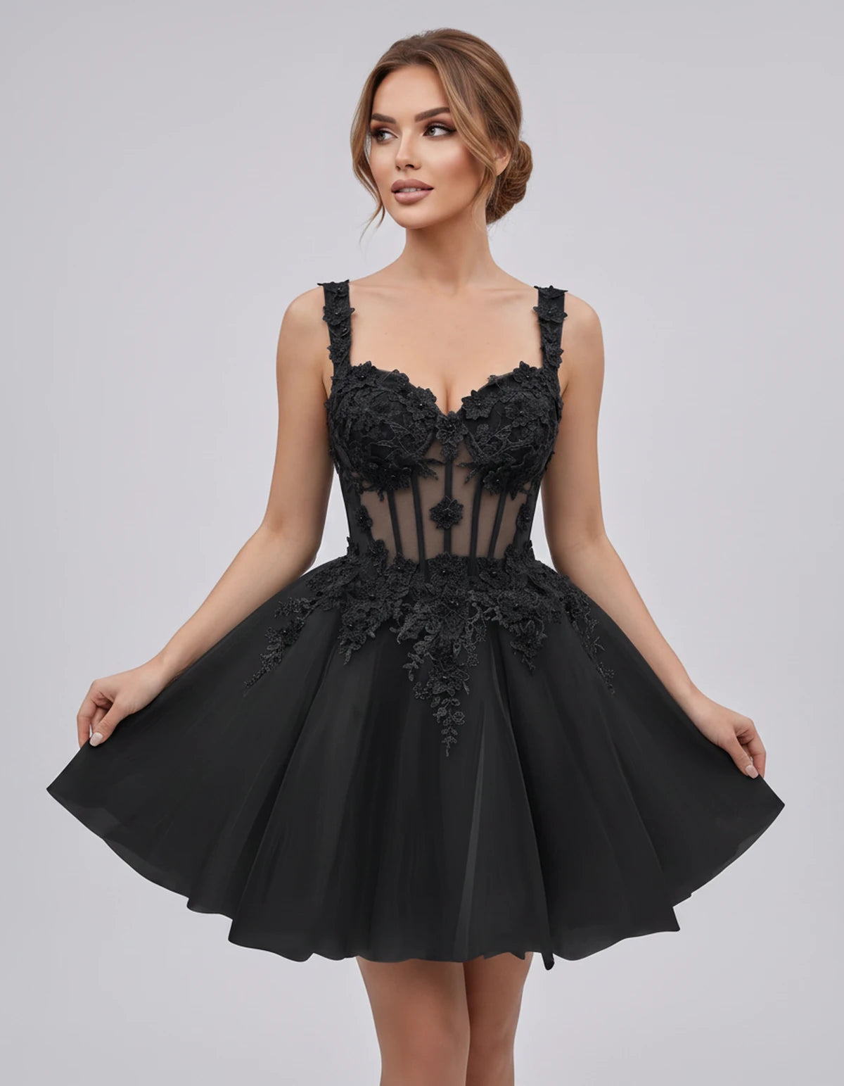 Oleander Mini Dresses — Black | SKU: RB-9776b0-black-2,RB-9776b0-black-4,RB-9776b0-black-6,RB-9776b0-black-8,RB-9776b0-black-10,RB-9776b0-black-12,RB-9776b0-black-14,RB-9776b0-black-14W,RB-9776b0-black-16,RB-9776b0-black-16W,RB-9776b0-black-18W,RB-9776b0-black-20W