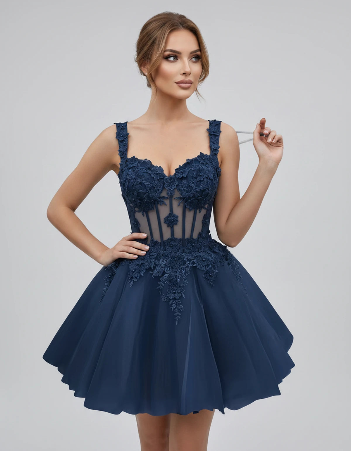 Oleander Mini Dresses — Navy | SKU: RB-9776b0-navy-2,RB-9776b0-navy-4,RB-9776b0-navy-6,RB-9776b0-navy-8,RB-9776b0-navy-10,RB-9776b0-navy-12,RB-9776b0-navy-14,RB-9776b0-navy-14W,RB-9776b0-navy-16,RB-9776b0-navy-16W,RB-9776b0-navy-18W,RB-9776b0-navy-20W