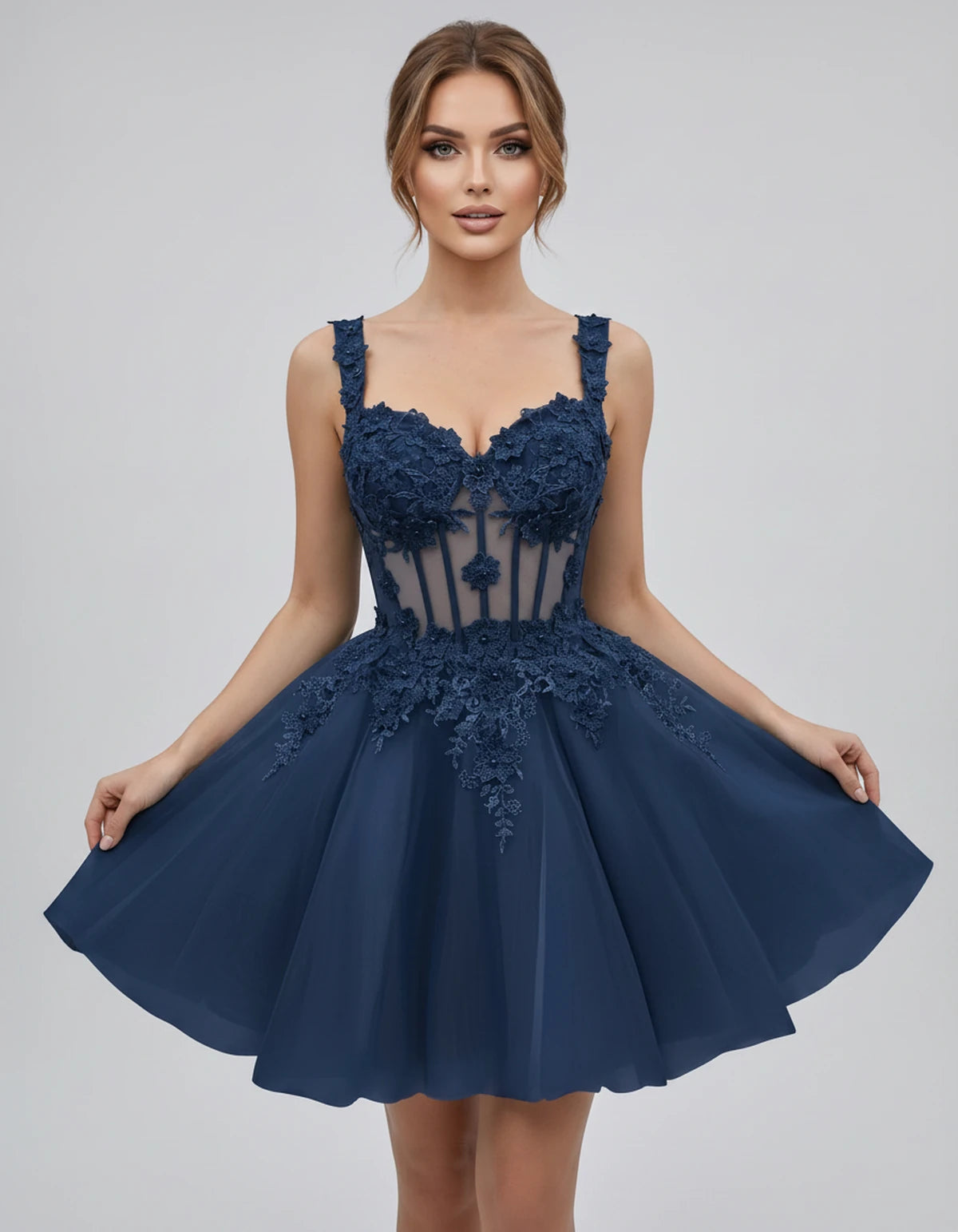 Oleander Mini Dresses — Navy | SKU: RB-9776b0-navy-2,RB-9776b0-navy-4,RB-9776b0-navy-6,RB-9776b0-navy-8,RB-9776b0-navy-10,RB-9776b0-navy-12,RB-9776b0-navy-14,RB-9776b0-navy-14W,RB-9776b0-navy-16,RB-9776b0-navy-16W,RB-9776b0-navy-18W,RB-9776b0-navy-20W