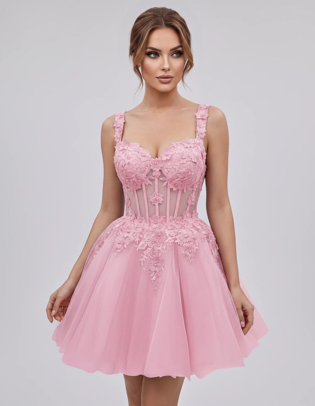Oleander Mini Dresses — Pink | SKU: RB-9776b0-pink-2,RB-9776b0-pink-4,RB-9776b0-pink-6,RB-9776b0-pink-8,RB-9776b0-pink-10,RB-9776b0-pink-12,RB-9776b0-pink-14,RB-9776b0-pink-14W,RB-9776b0-pink-16,RB-9776b0-pink-16W,RB-9776b0-pink-18W,RB-9776b0-pink-20W